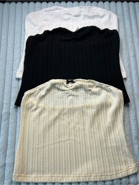 SHEIN 3-Pack Ribbed Strapless Tops - White, Black, Cream